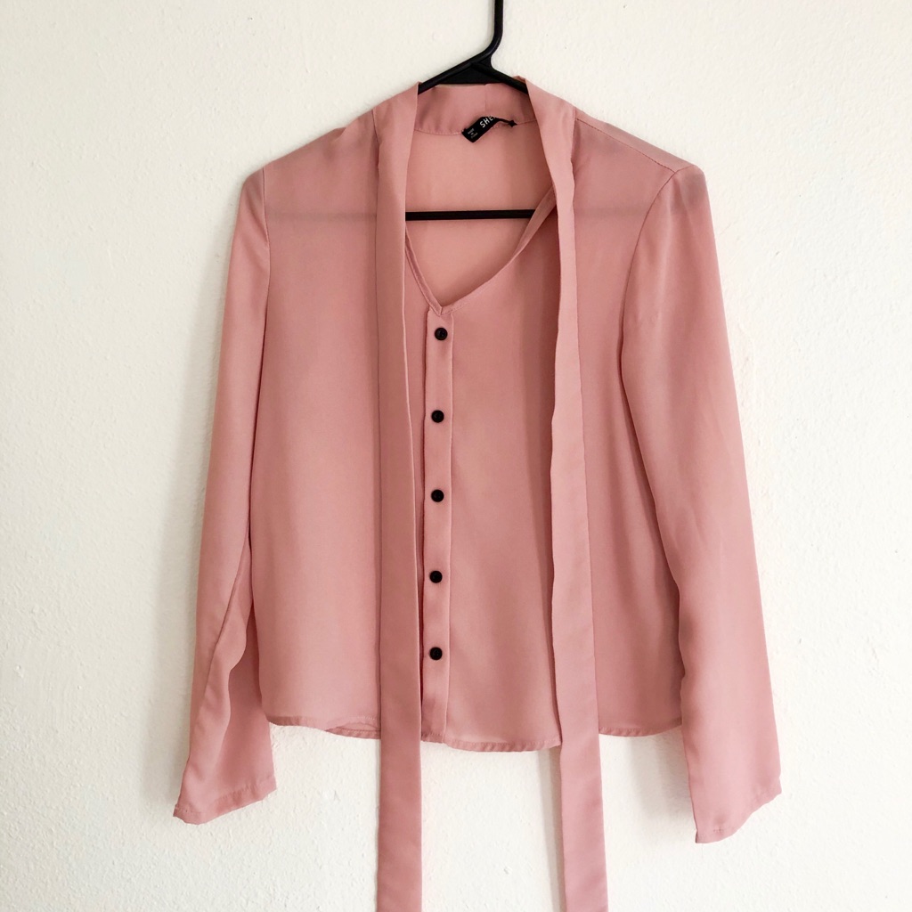 Shein Tie Neck Button Through Solid Top